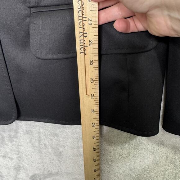 Escada Blazer Womens 42 Black Wool Stretch Classic Two Button Jacket Gold Accent - Picture 16 of 16